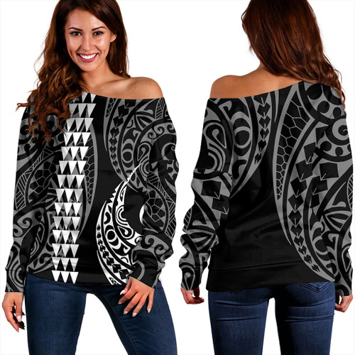 Hawaii Off Shoulder Sweatshirt Polynesia Kakau Style
