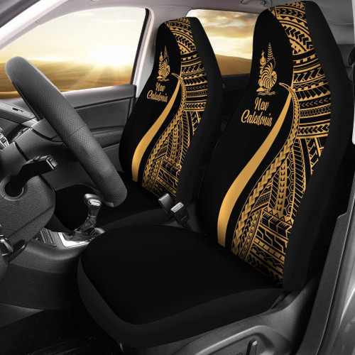 New Caledonia Car Seat Covers - Gold Polynesian Tentacle Tribal Pattern Crest