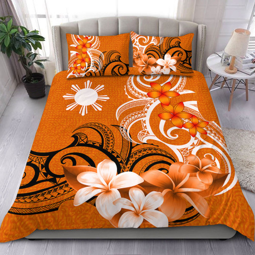 Philippines Filipinos Bedding Set Polynesian Floral Spirit Orange1
