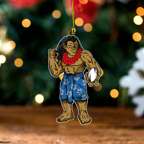 Samoa Acrylic And Wooden Ornament Rugby Flag Tribal Tatau Pattern
