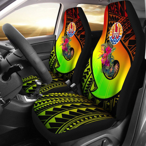 Tahiti Car Seat Covers - Polynesian Hook And Hibiscus (Reggae)
