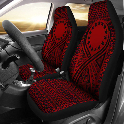 Cook Islands Car Seat Cover - Cook Islands Flag Polynesian Tattoo Red
