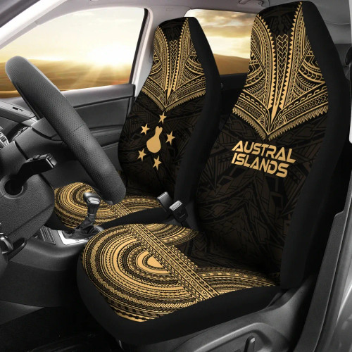 Austral Islands Car Seat Cover - Austral Islands Flag Polynesian Chief Tattoo Gold Version