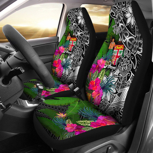 Fiji Car Seat Covers - Turtle Plumeria Banana Leaf Crest