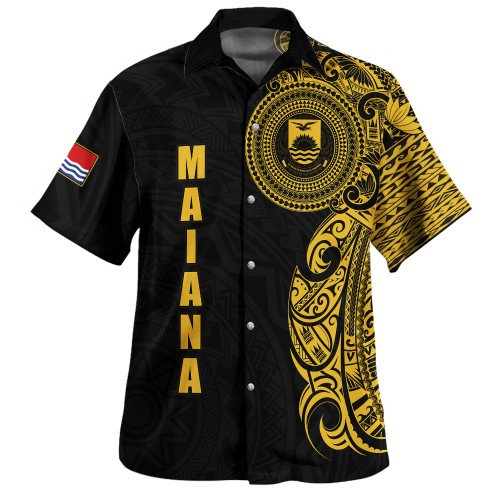 Kiribati MAIANA Hawaiian Shirt Polynesian Half Sleeve Gold Tattoo With Seal Black1