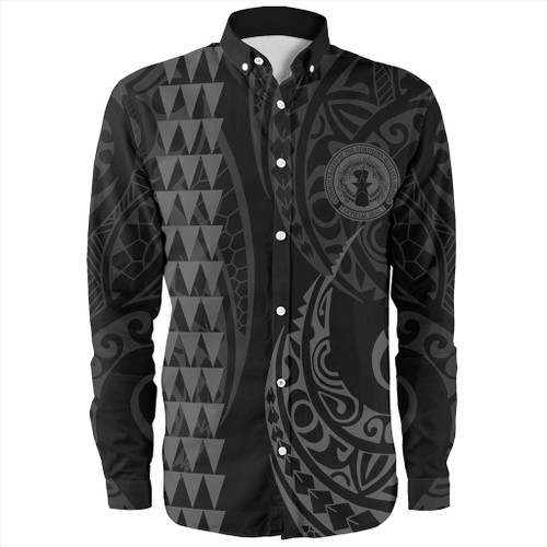 Northern Mariana Islands Long Sleeve Shirt Kakau Style Gray