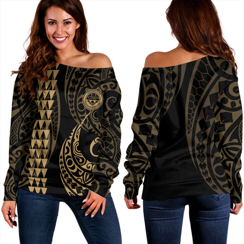 Federated States Of Micronesia Off Shoulder Sweatshirt Kakau Style Ver.1 Gold