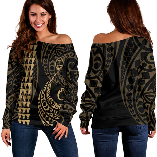 Guam Off Shoulder Sweatshirt Kakau Style Ver.1 Gold