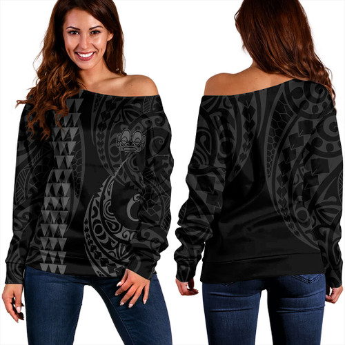 Marquesas Islands Off Shoulder Sweatshirt Kakau Style Gray