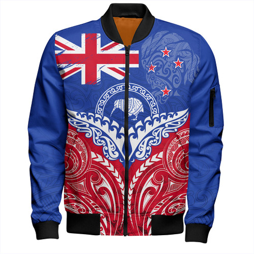 New Zealand Bomber Jacket Flag With Kiwi And Maori Pattern