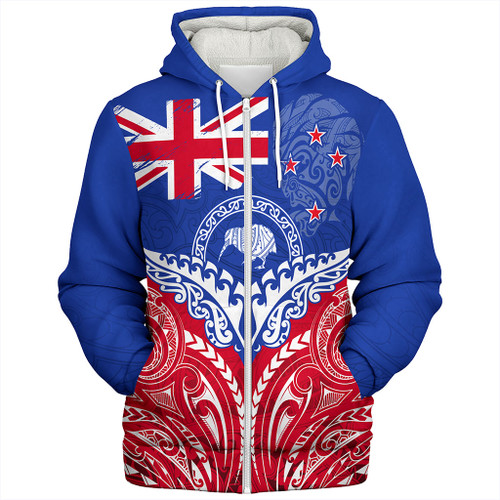 New Zealand Sherpa Hoodie Flag With Kiwi And Maori Pattern