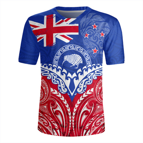 New Zealand Rugby Jersey Flag With Kiwi And Maori Pattern