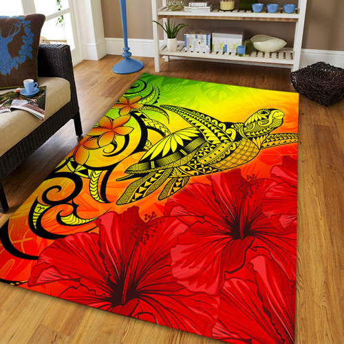 Hawaii Area Rug Tribal Polynesia Tropical Hibiscus Flower