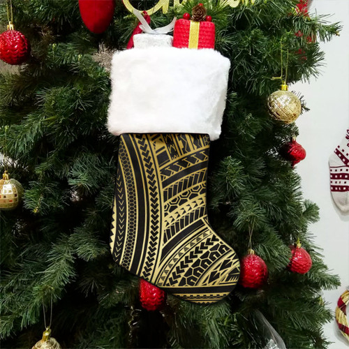 Hawaii Christmas Stocking Polynesian Pattern Gold