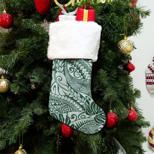 Hawaii Christmas Stocking Tribal Leaf Green