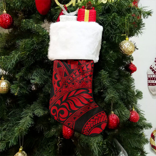 Hawaii Christmas Stocking Tribal Pattern Polynesian Red