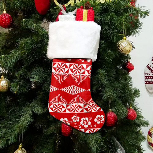 Tonga Christmas Stocking Ngatu Design Pattern Hibiscus