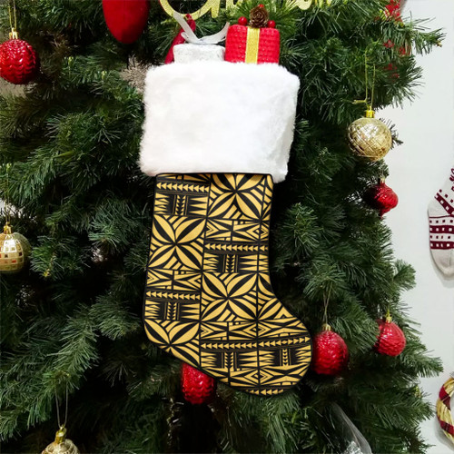 Samoa Christmas Stocking Design Stretch Print Fabric Gold