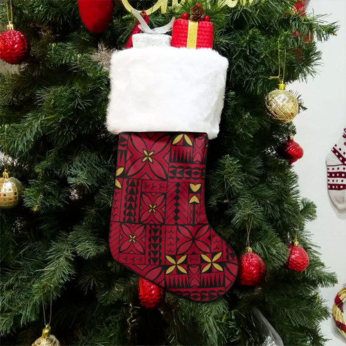 Samoa Christmas Stocking Siapo Design Tribal Pattern Red