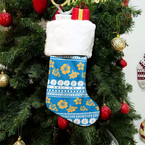 Fiji Christmas Stocking Tapa Flower Fabric Print