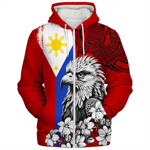 Philippines Filipinos Sherpa Hoodie Tribal Tattoo Eagles With Sampaguita Flower