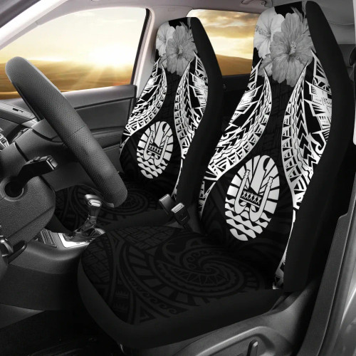 Tahiti Polynesian Car Seat Covers Pride Seal And Hibiscus Black