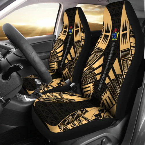 Cook Islands Car Seat Covers - Polynesian Tattoo Gold