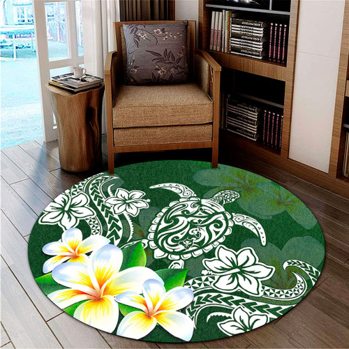 Hawaii Round Rug Polynesian Turtle Tattoo Plumeria Original Style