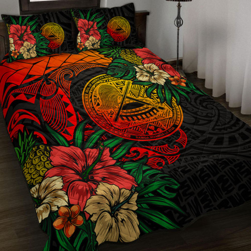 American Samoa Quilt Bed Set Polynesian Coat Of Arms Tropical