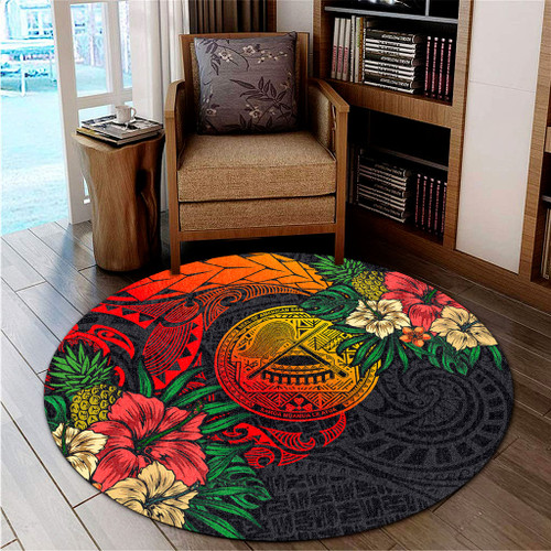 American Samoa Round Rug Polynesian Coat Of Arms Tropical