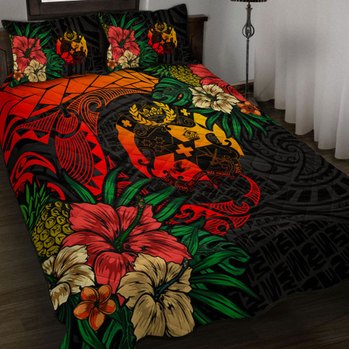 Tonga Quilt Bed Set Polynesian Coat Of Arms Tropical
