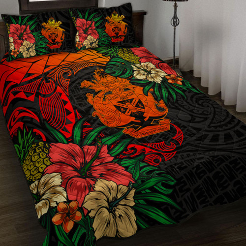 Solomon Islands Quilt Bed Set Polynesian Coat Of Arms Tropical