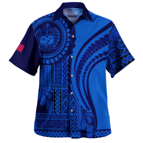 Samoa Hawaiian Shirt Seal Samoan Siapo Blue Design1