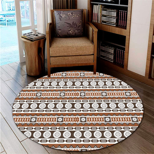 Fiji Round Rug Tapa Masi Pattern