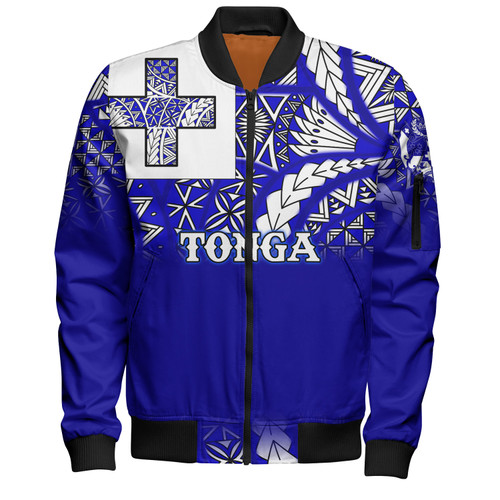 Tonga Bomber Jacket Tonga Blue Color With Traditional Patterns1