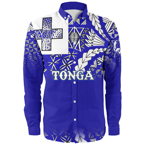 Tonga Long Sleeve Shirt Tonga Blue Color With Traditional Patterns1