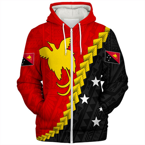 Papua New Guinea Sherpa Hoodie Melanesia With Flag Tribal Tattoo