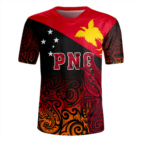 Papua New Guinea Rugby Jersey Tribal Tattoo Bird PNG Design Gradient Style