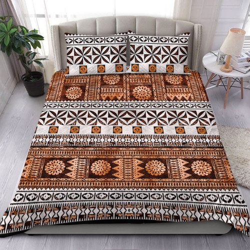 Fiji Bedding Set Fijian Tapa Pattens Brown Color Vintage Design1