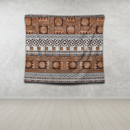 Fiji Tapestry Fijian Tapa Pattens Brown Color Vintage Design1