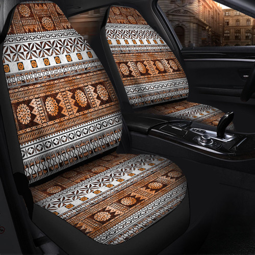 Fiji Car Seat Covers Fijian Tapa Pattens Brown Color Vintage Design1