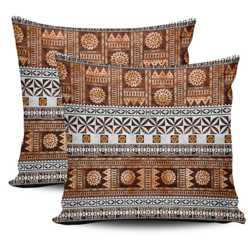 Fiji Pillow Cover Fijian Tapa Pattens Brown Color Vintage Design1