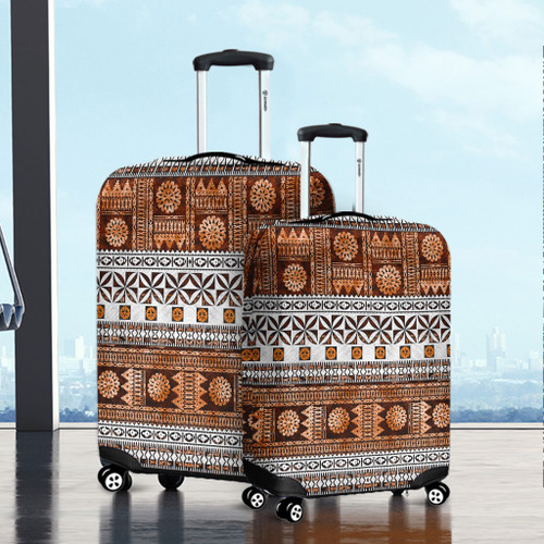 Fiji Luggage Cover Fijian Tapa Pattens Brown Color Vintage Design1