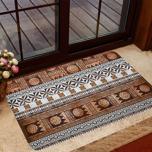 Fiji Door Mat Fijian Tapa Pattens Brown Color Vintage Design1