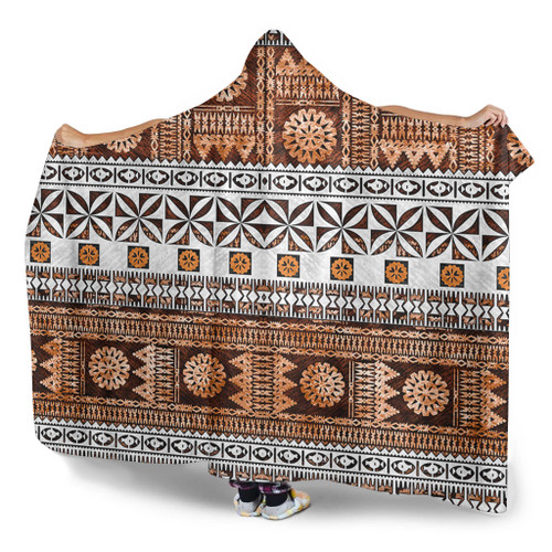 Fiji Hooded Blanket Fijian Tapa Pattens Brown Color Vintage Design1