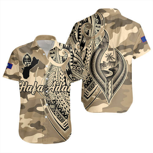 Guam Short Sleeve Shirt Hafa Adai Tribal Tattoo With Camouflage Pattern