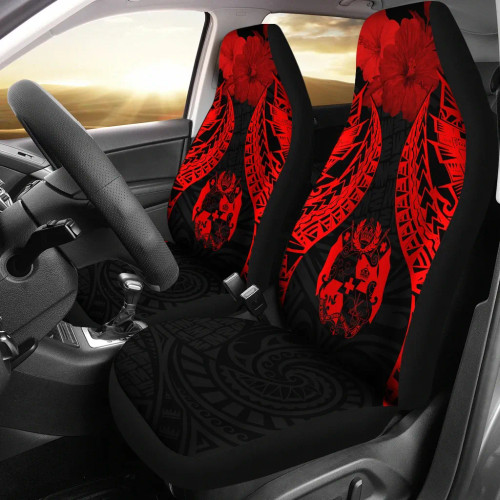 Tonga Polynesian Car Seat Covers Pride Seal And Hibiscus Red