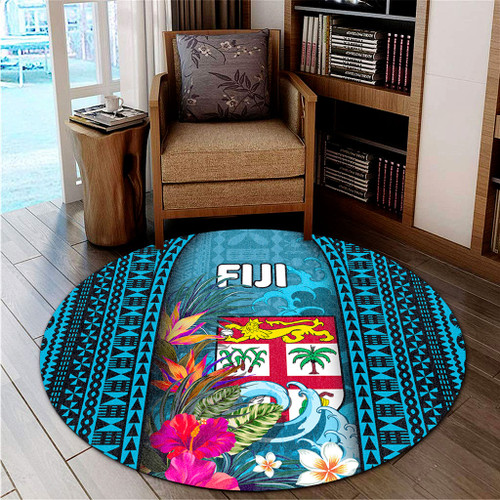 Fiji Round Rug Bula Islands Wave Tropical
