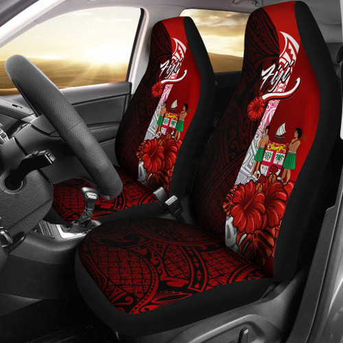 Fiji Polynesian Car Seat Covers - Coat Of Arm With Hibiscus
