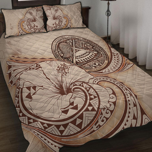 American Samoa Quilt Bed Set Hibiscus Flower Vintage Style1